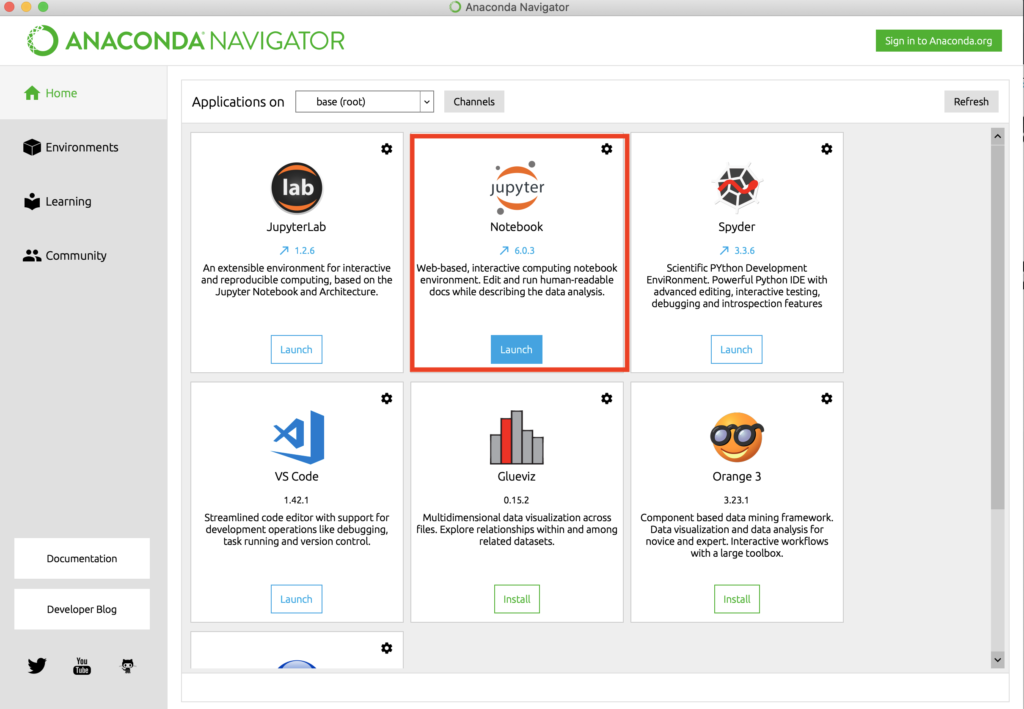Anaconda-NavigatorからJupyter Notebookを起動する方法